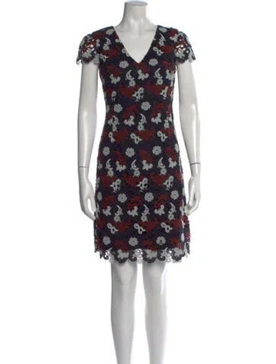 Pre-owned Tory Burch Floral Print Mini Dress In Blue/red