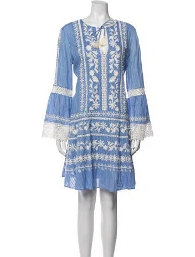 Pre-owned Tory Burch Floral Print Mini Dress In Blue/white