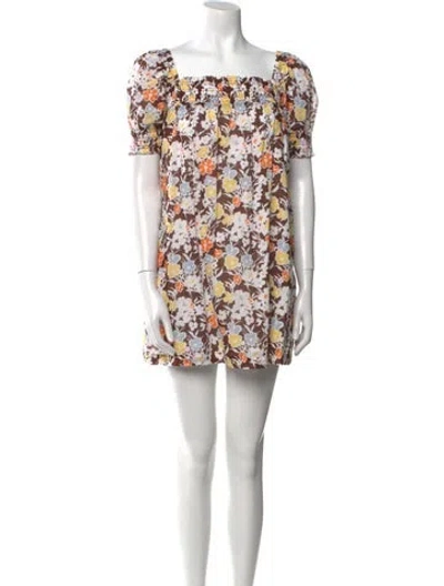 Pre-owned Tory Burch Floral Print Mini Dress In Brown