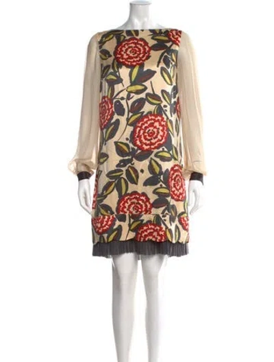 Pre-owned Tory Burch Floral Print Mini Dress In Brown
