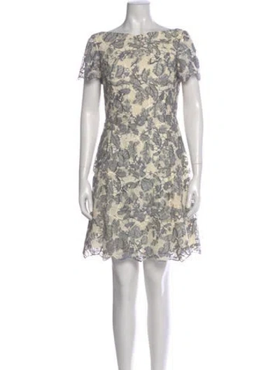 Pre-owned Tory Burch Floral Print Mini Dress In Gray