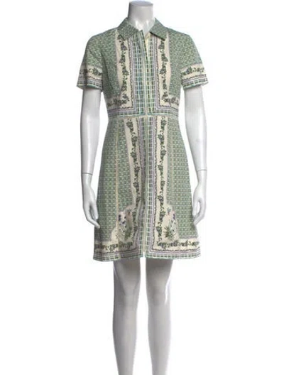Pre-owned Tory Burch Floral Print Mini Dress In Green/white