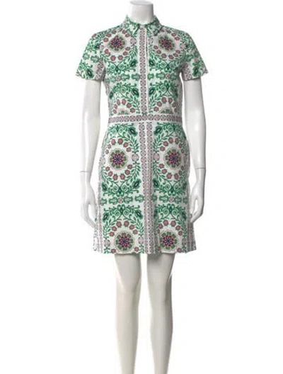 Pre-owned Tory Burch Floral Print Mini Dress In Green/white
