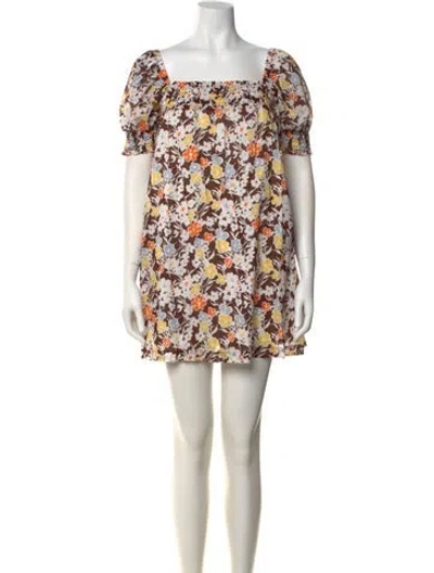 Pre-owned Tory Burch Floral Print Mini Dress In Neutral