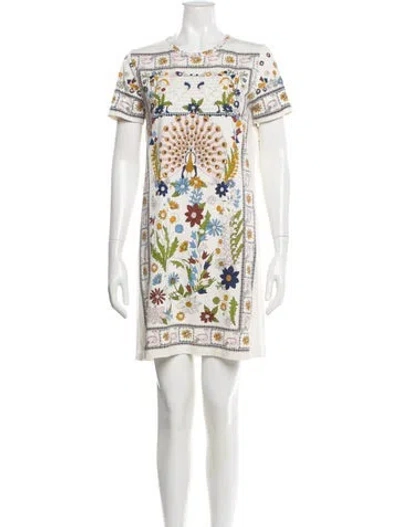 Pre-owned Tory Burch Floral Print Mini Dress In Neutral