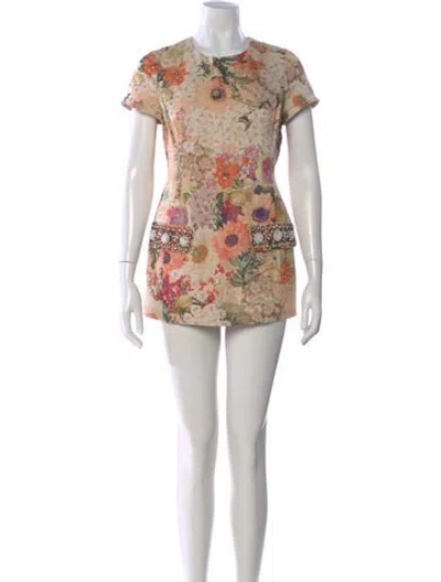 Pre-owned Tory Burch Floral Print Mini Dress In Neutral