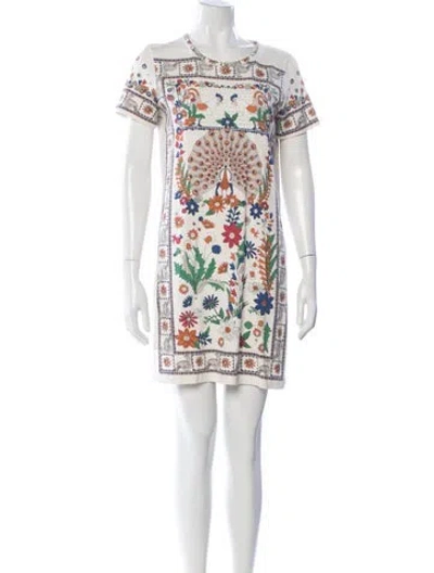Pre-owned Tory Burch Floral Print Mini Dress In Neutral