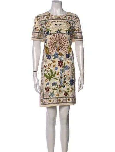 Pre-owned Tory Burch Floral Print Mini Dress In Neutral