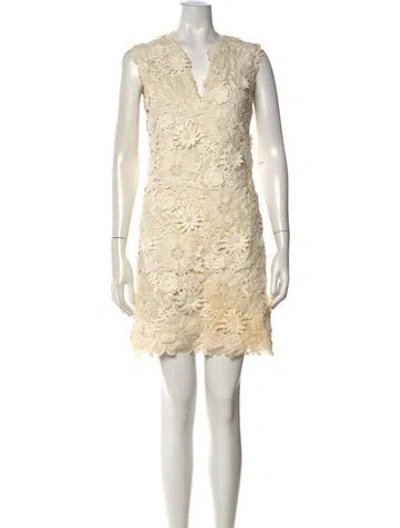 Pre-owned Tory Burch Floral Print Mini Dress In Neutral