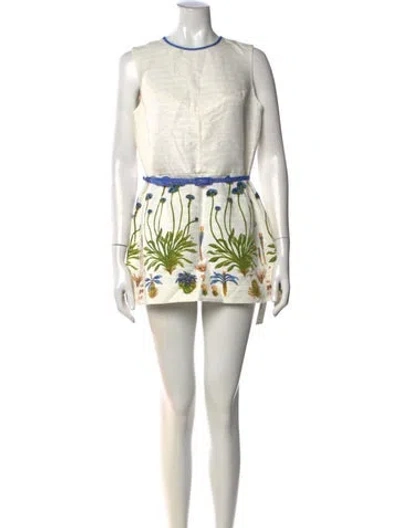 Pre-owned Tory Burch Floral Print Mini Dress In Neutral