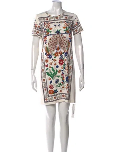 Pre-owned Tory Burch Floral Print Mini Dress In Neutral