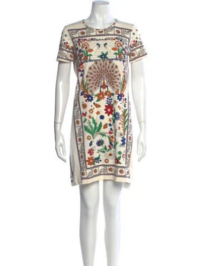 Pre-owned Tory Burch Floral Print Mini Dress In Neutral
