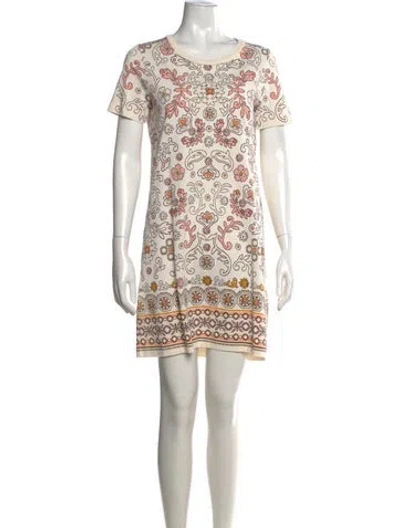 Pre-owned Tory Burch Floral Print Mini Dress In Neutral
