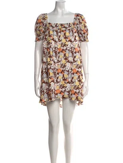 Pre-owned Tory Burch Floral Print Mini Dress In Neutrals