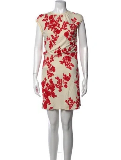 Pre-owned Tory Burch Floral Print Mini Dress In Neutrals