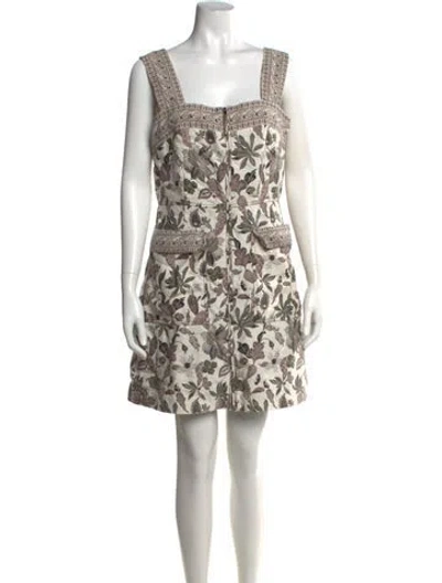 Pre-owned Tory Burch Floral Print Mini Dress In Neutrals