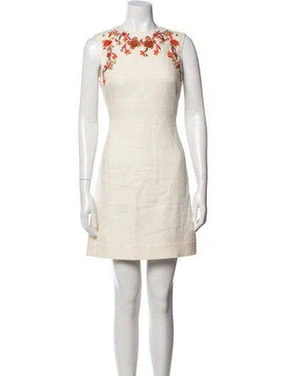Pre-owned Tory Burch Floral Print Mini Dress In Neutrals