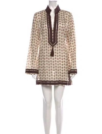 Pre-owned Tory Burch Floral Print Mini Dress In Neutrals