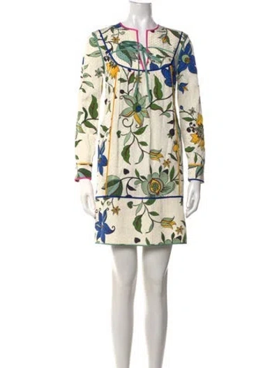 Pre-owned Tory Burch Floral Print Mini Dress In Neutrals