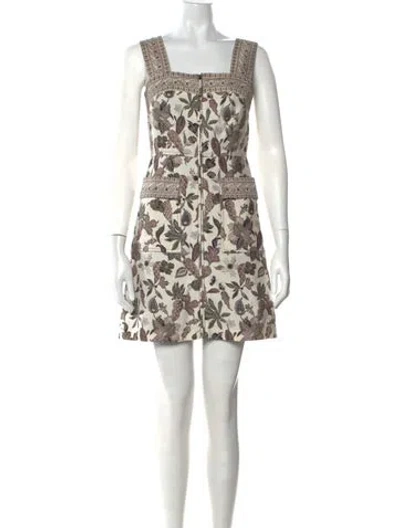 Pre-owned Tory Burch Floral Print Mini Dress In Neutrals