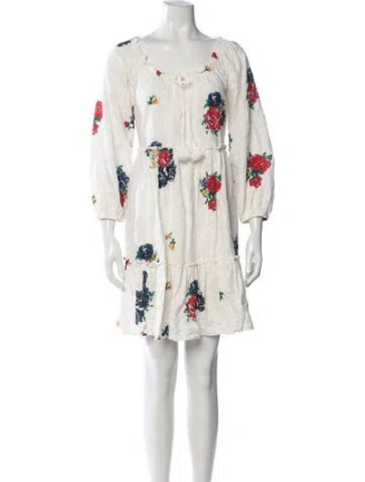 Pre-owned Tory Burch Floral Print Mini Dress In Neutrals/white