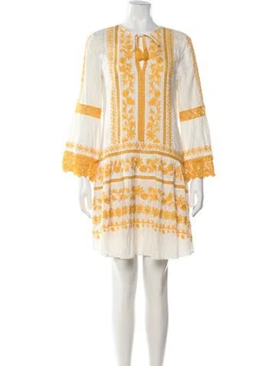 Pre-owned Tory Burch Floral Print Mini Dress In Neutrals/yellow