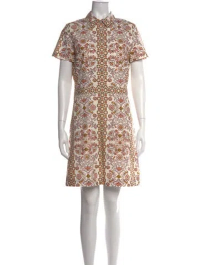 Pre-owned Tory Burch Floral Print Mini Dress In Orange