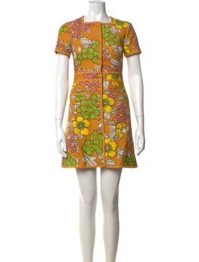Pre-owned Tory Burch Floral Print Mini Dress In Orange