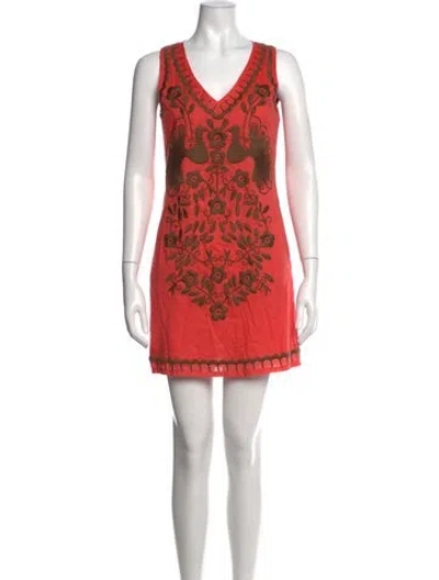 Pre-owned Tory Burch Floral Print Mini Dress In Orange