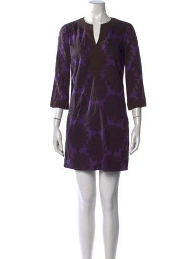 Pre-owned Tory Burch Floral Print Mini Dress In Purple