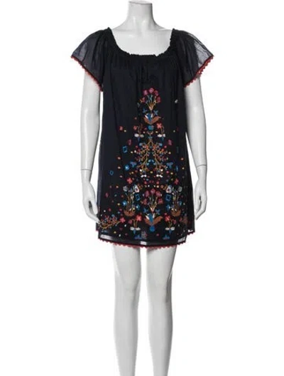 Pre-owned Tory Burch Floral Print Mini Dress W/ Tags In Blue
