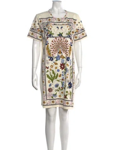 Pre-owned Tory Burch Floral Print Mini Dress W/ Tags In Neutrals
