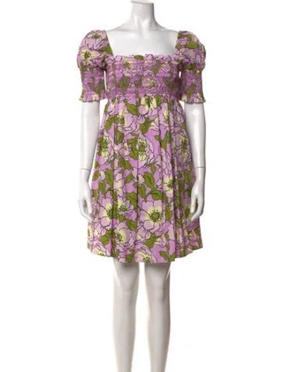 Pre-owned Tory Burch Floral Print Mini Dress W/ Tags In Purple