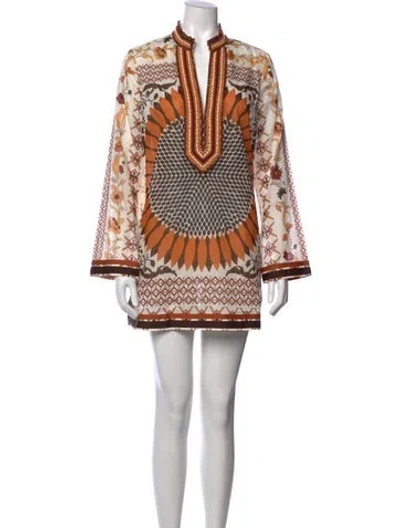 Pre-owned Tory Burch Floral Print Mini Dress W/ Tags In White