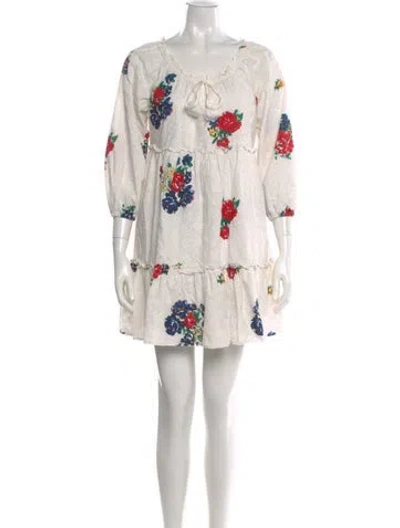 Pre-owned Tory Burch Floral Print Mini Dress In White
