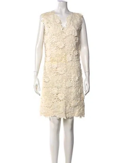 Pre-owned Tory Burch Floral Print Mini Dress In White