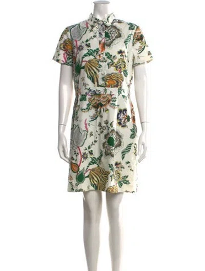 Pre-owned Tory Burch Floral Print Mini Dress In White