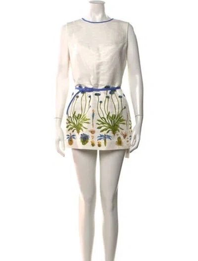 Pre-owned Tory Burch Floral Print Mini Dress In White