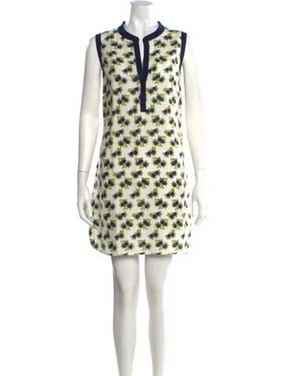 Pre-owned Tory Burch Floral Print Mini Dress In White