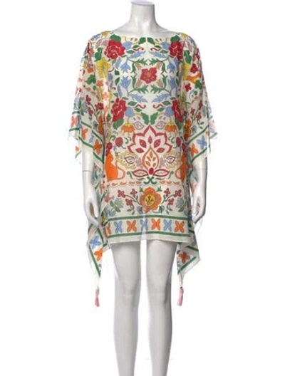 Pre-owned Tory Burch Floral Print Mini Dress In White
