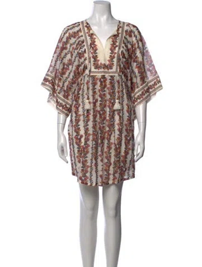 Pre-owned Tory Burch Floral Print Mini Dress In White