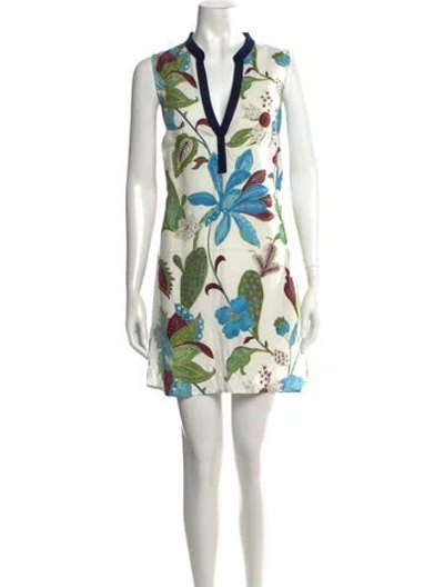Pre-owned Tory Burch Floral Print Mini Dress In White
