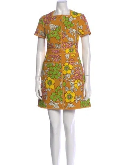 Pre-owned Tory Burch Floral Print Mini Dress In Yellow
