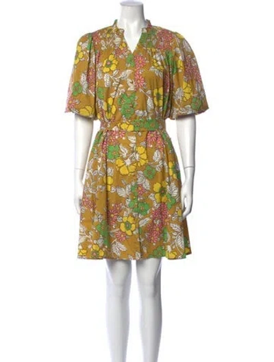 Pre-owned Tory Burch Floral Print Mini Dress In Yellow