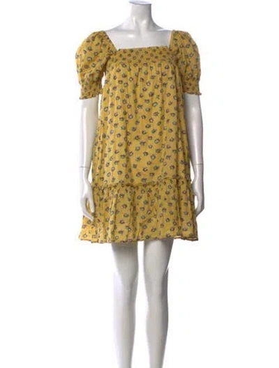 Pre-owned Tory Burch Floral Print Mini Dress In Yellow