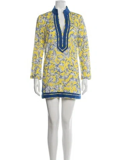 Pre-owned Tory Burch Floral Print Mini Dress In Yellow