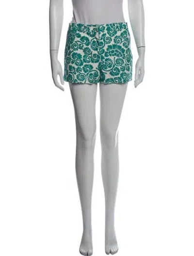 Pre-owned Tory Burch Floral Print Mini Shorts In Green