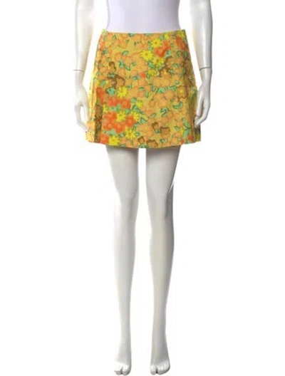 Pre-owned Tory Burch Floral Print Mini Shorts In Yellow
