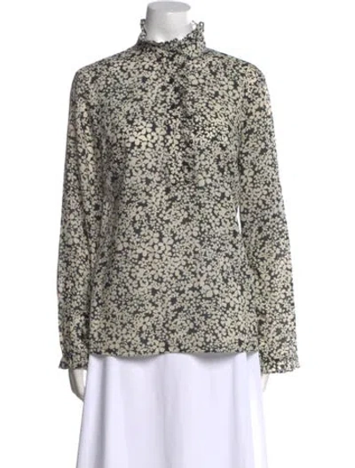 Pre-owned Tory Burch Floral Print Mock Neck Blouse In Multi