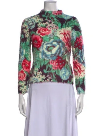 Pre-owned Tory Burch Floral Print Mock Neck Sweater In Multicolor